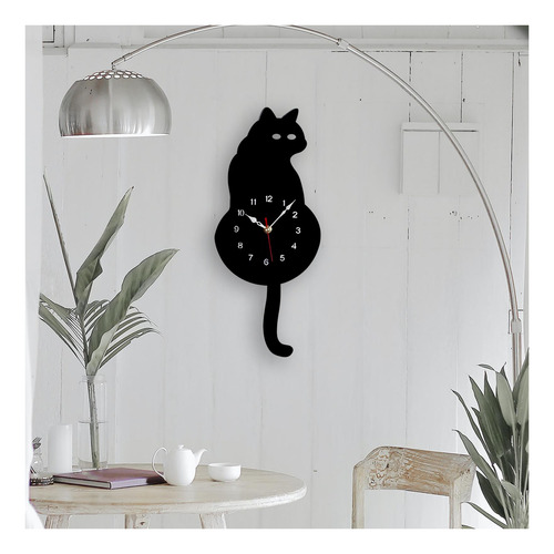 Reloj De Pared De Péndulo De Gato Silencioso Con Negro