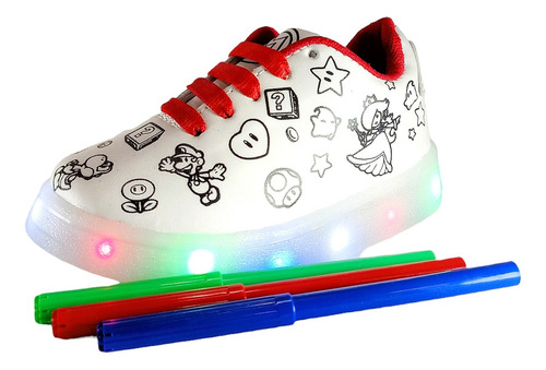 Tenis Super Mario Bros Para Colorear Con Luz Led 13 Al 21