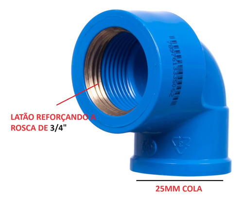 Joelho Cotovelo Azul Latao 25mm X 3/4 Cola Rosca C/ 10un