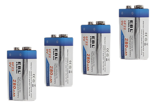 4 X Ebl 280mah 9 Voltios Batería 9v 6f22 Ni-mh Alta Volumen 