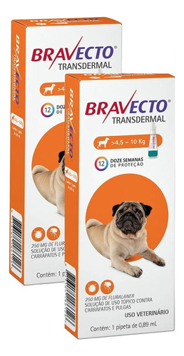 2 Bravecto Antipulgas Carrapatos Transdermal Caes 4,5 A 10kg