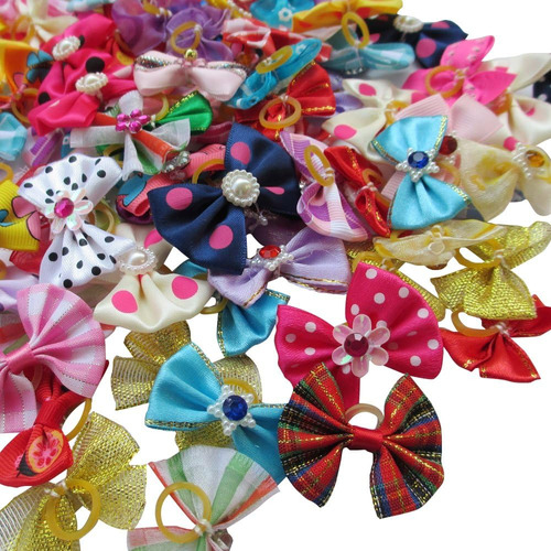 Al Azar De 100 Piezas Cachorro Yorkie Dog Hair Bow Band...