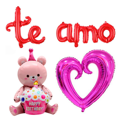 Globo Kit Set Oso Corazon Gigante Te Amo 4d Novios Aniversar