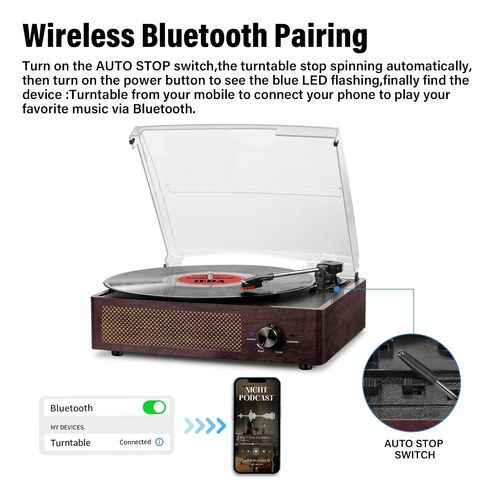 Tocadiscos De Vinilo Receptor Bluetooth Incorporado Y 2...
