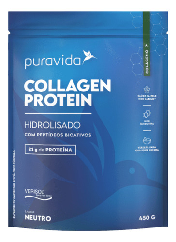 Suplemento Em Pó Puravida Premium Collagen Protein Colágeno Em Saco De 450g