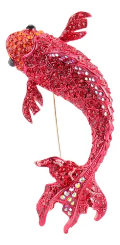 Broche De Carpa De Pez Koi Rojo Con Diamantes De Imitación,