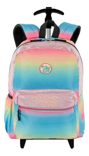 Mochila Feminina Bolsa Escolar Tie Dye Rodinha Reforçada Cor Colorido Desenho Do Tecido Degradé