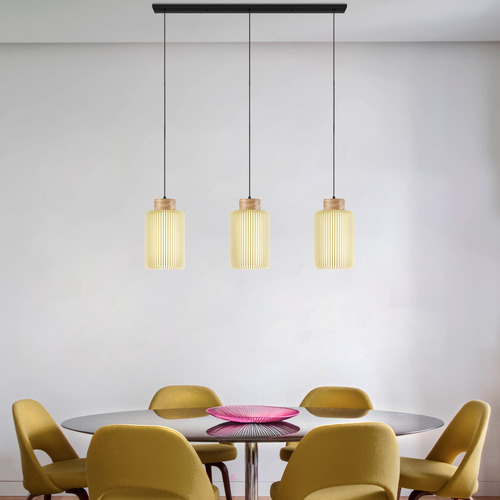 Lampara Colgante Renu Wood 3 Luces Iluminacion Led Ecologica