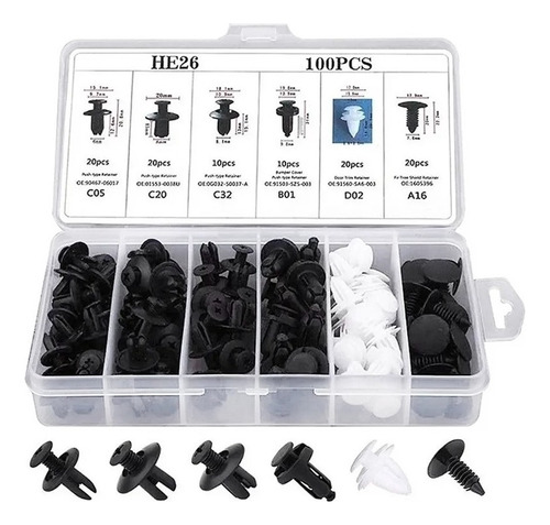 Kit 100 Clip Broche Retencion Plastico Auto Lata Tapabarro