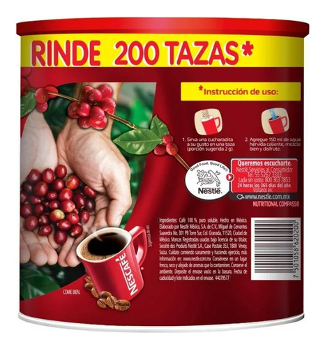 Café Instantáneo Clásico Nescafé Clásico Frasco 400 g