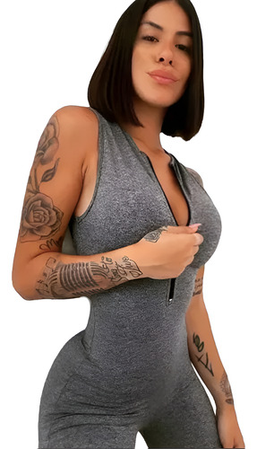 Catsuit Mono Lycra Yoga Deportivo Premium Tendencia Gris Sin Mangas S