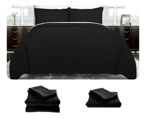 Imagen 1 de 4 de Set Duvet 7 Pzas Negro Líneas Microfibra Doble