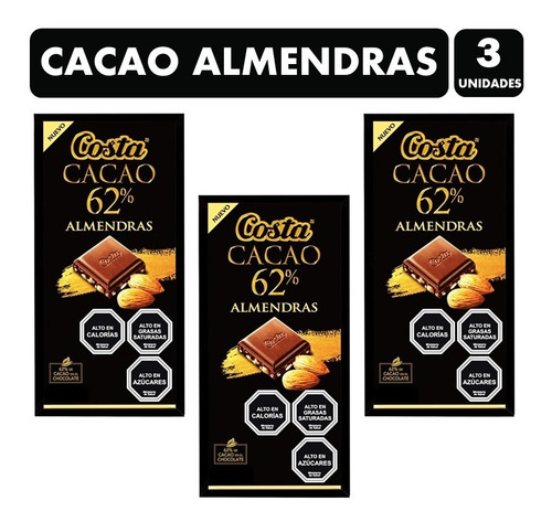 Chocolate Costa Cacao 62% Con Almendras (pack De 3 Unidades)