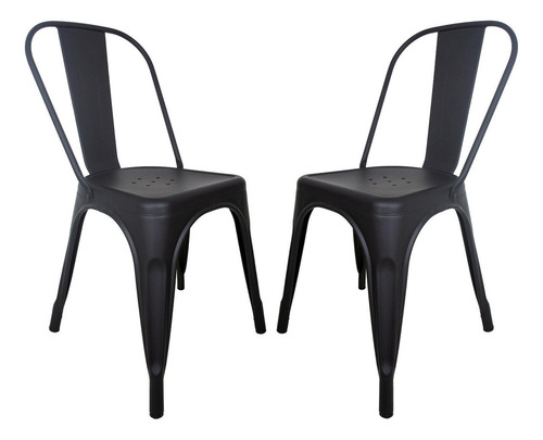 Silla Tolix Set De 2 Piezas Acero Galvanizado Comedor Restaurante Exterior Color Negro Kingshouse