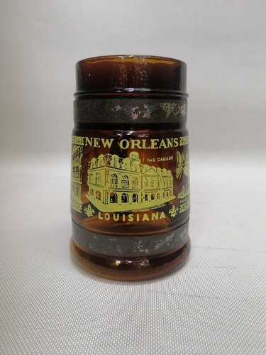 Vaso Cervecero Antiguo New Orleans En Cristal Ámbar Y Madera