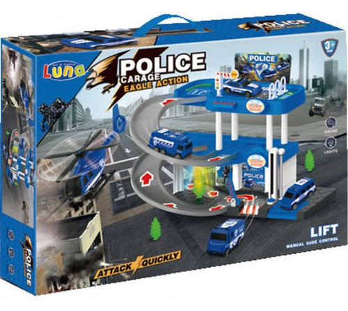 Juguete Estacion De Servicio 3 Pisos Luz Sonido 3 Autitos Color Es11 - Policia - Azul
