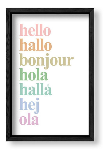 Cuadros Kids 20x30 Box Negro Idiomas Del Hello Pasteles