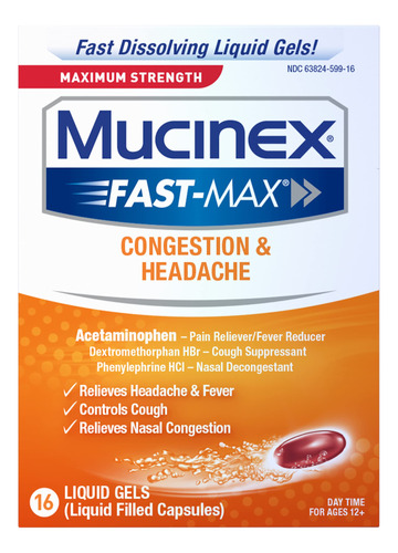 Mucinex Geles Liquidos Fast-max De Fuerza, Congestion Y Dolo