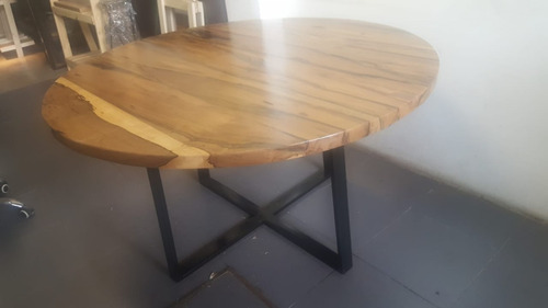 Imagen 2 de 8 de Mesa Redonda Industrial De Comedor Madera Dura Maciza 120cm