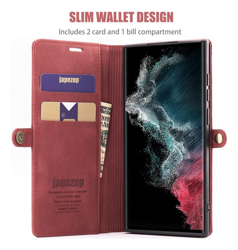 Funda Tarjetera Con Tapa De Cuero Para Galaxy S22 Ultra