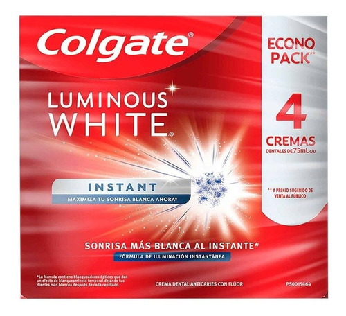 Crema Dental Colgate Luminous White 4 Pzas De 75 Ml C/u