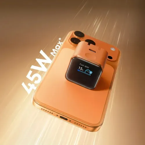 Cargador 45W Tipo C Anker Nano GAN con Pantalla Inteligente, Carga Rápida, Enchufe Plegable de 180°, Reconocimiento Inteligente, Modo de Cuidado Integrado, Compatible con Samsung, iPhone y Xiaomi