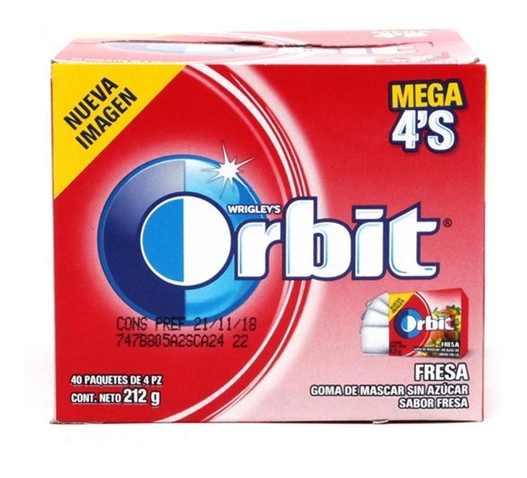 Chicle Orbit 4 Pastillas 40 Piezas Sabor Menta Fresa | Mercado Libre