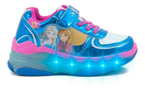 Tenis Patin Niña Frozen Ana Y Elsa Luces Led Velcro Azul