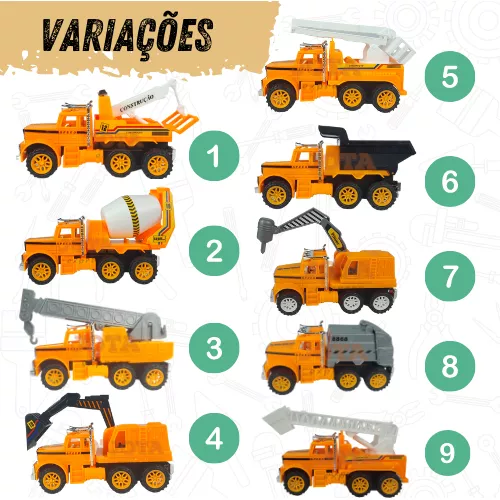 Kit com 4 Tratorzinhos de Construção – Articulados – Aprox 17 Cm