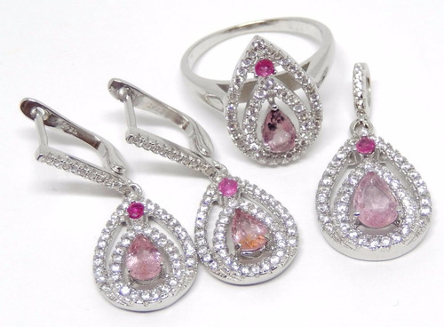 Conjunto Prata 925 Brincos Anel Pingente Noiva Ou 15 Anos