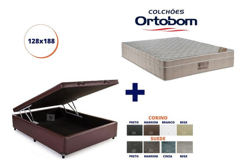 Colchão Ortobom Molas Ensacadas Viúva + Cama Box Baú 128x188 Cor Corino Marrom