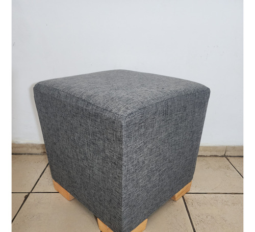 Puff Cubo Banquito 40x40 Lino Antidesgarro Con Patas Madera 