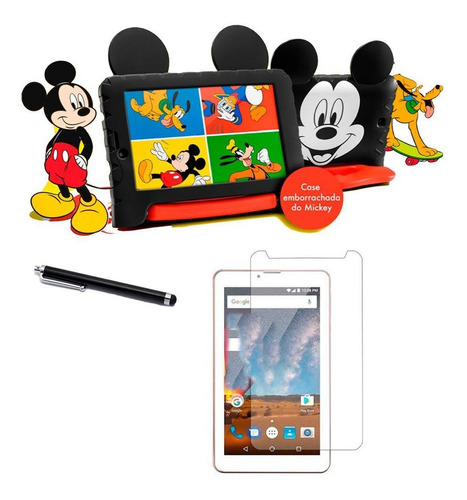 Capa P/ Tablet M7 3g 4g M7s Plus Mickey + Película + Caneta