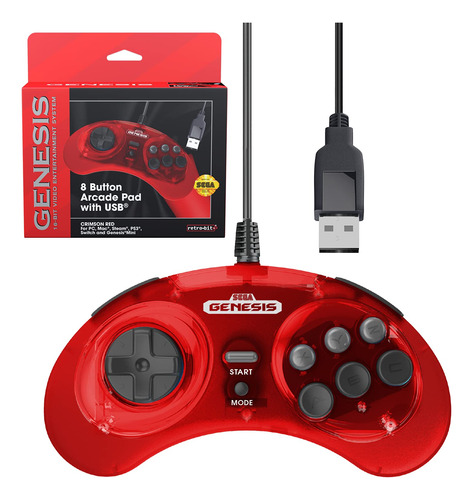 Controlador Usb Oficial 8 Boton Para Sega Genesis Mini Pc Pi