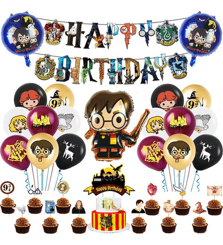 Kit Fiesta Harry Potter Globos Letrero Pastel Cumpleaños