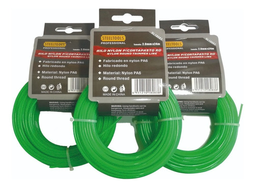 Pack 3 Nylon P/ Orilladora Rd Para Pasto 2.0mm X 24mts. 