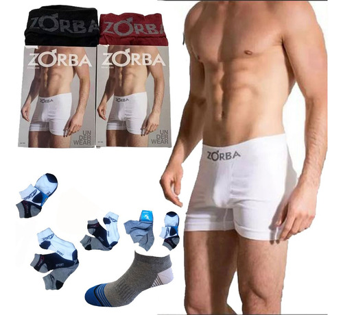 Combo De 3 Boxer Zorba Hombres Algodon + 3 Pares De Soquetes