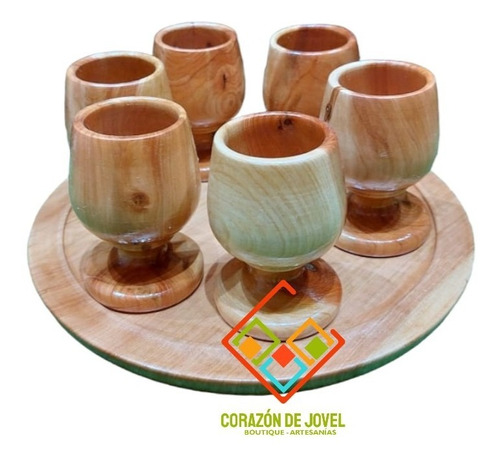 Set/lote De 6 Copas Lisas De Madera Con Su Base-artesanales