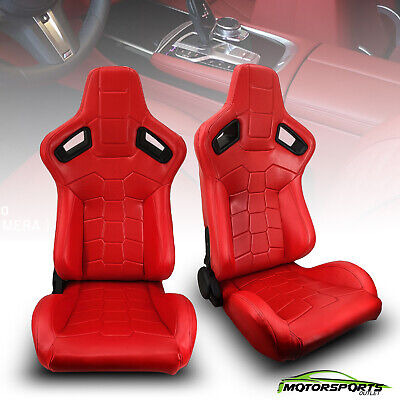 2 X Reclinable Red Pvc Main Side Design Sport Racing Sea Nnb