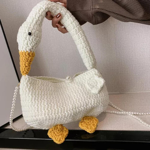 Bandolera Tejida De Lana Con Cadena De Perlas Para Mujer