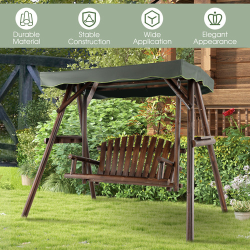 Columpio De Madera Exterior Con Toldo Ajustable Marron Gpl