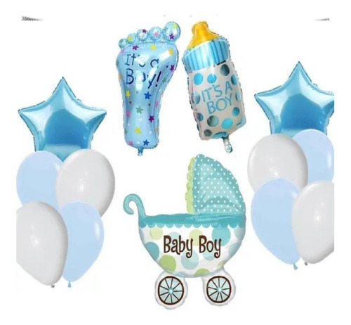 Kit Deco Globos Metalizados Baby Shawer Celeste Rosa 80cm