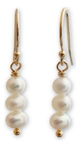 Pendientes Colgantes Con 3 Pequenas Perlas Cultivadas (alamb