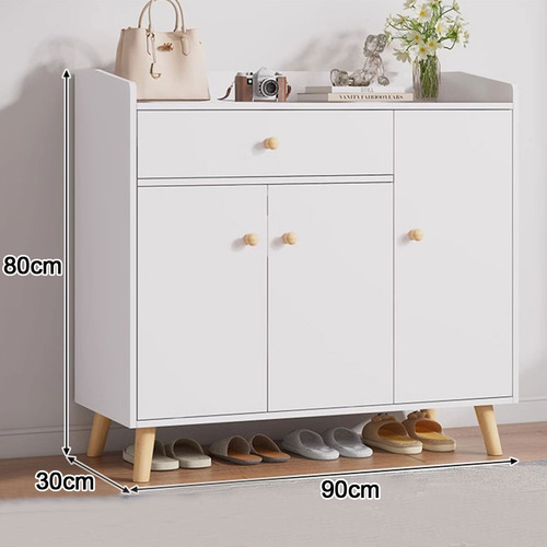 Zapatero Moderno Madera 3 Puertas Cajón Resistente (blanco) Blanco