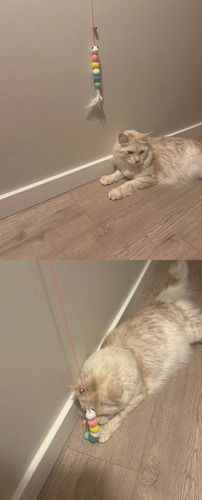 Brinquedo Gato Corda Elastico Pompom Rato Suspenso Porta Cor Ratinho Branco