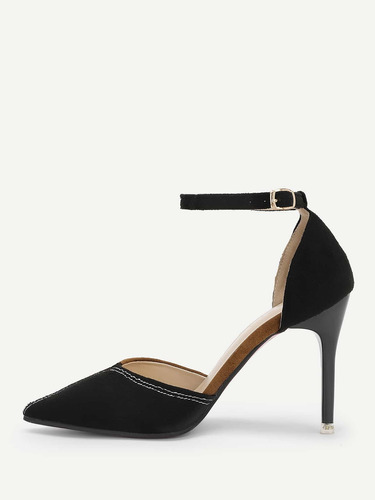 Tacón Stiletto Negro Bordado Blanco Shein