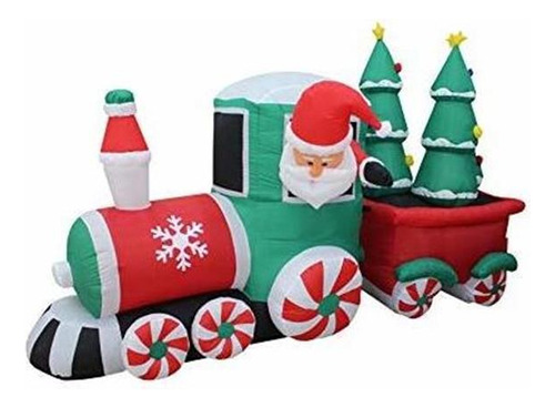 Tren Inflable De Santa Claus De 8 Pies De Largo Con Ruedas