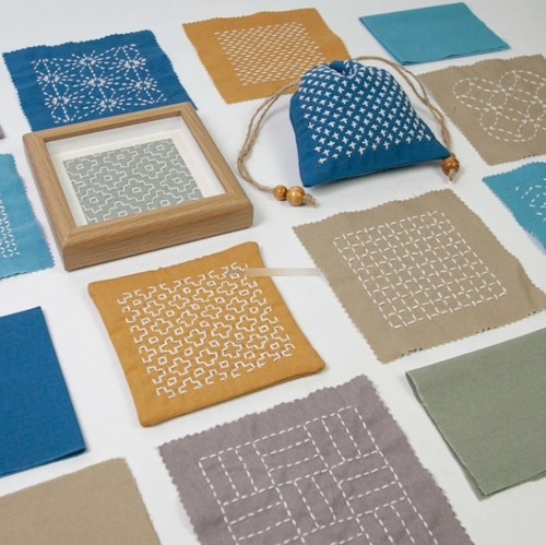 Kit De Plantillas Sashiko X 12 Unidades Para Bordado Blanco
