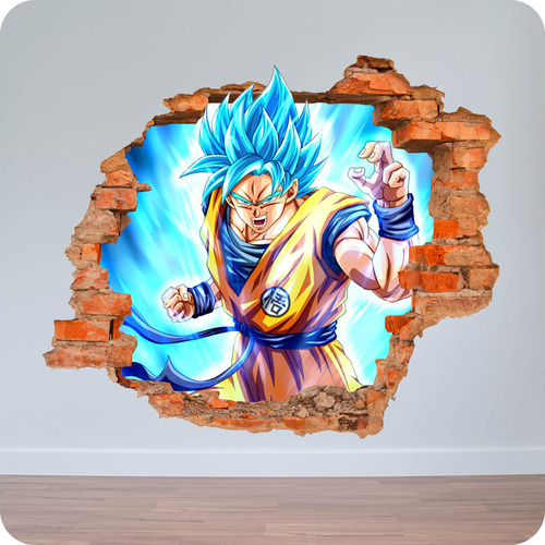 Vinilo Pared Rota 3d Goku Dragon Ball Z 100x120