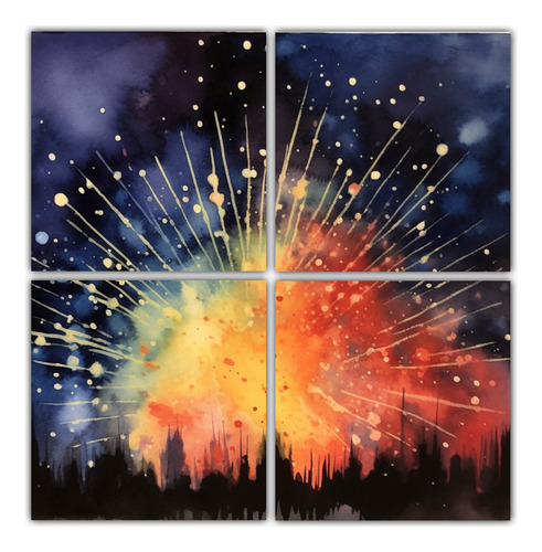 160x160cm Cuadro Fuegos Artificiales 4 Julio Estilo Moderno 